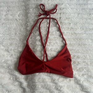 Womens Burnt Red Braided Halter Small Bikini Top